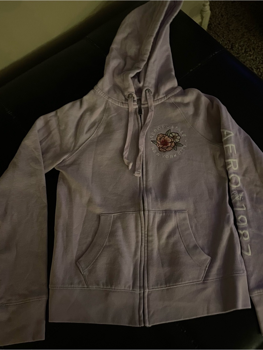 Aeropostale Lavender Zip-Up Hoodie with Floral Patch
